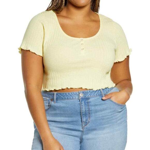 BP. Yellow Lemonade Pointelle Rib Crop Henley NWT Plus Size 2X - Picture 1 of 4